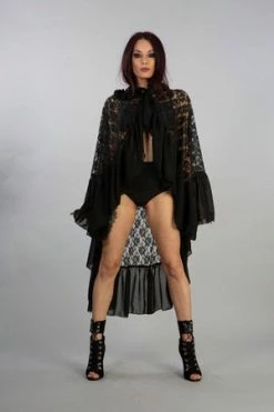 Burleska Julia Cape In Black Lace And Chiffon