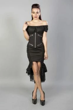 Burleska Katie Knee Length Burlesque Skirt In Black Stretch Cotton