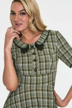 Voodoo Vixen Kaylee Khaki Short Sleeve Plaid Flared Dress -Clorhing Shop kaylee khaki short sleeve plaid flared dress dra 9207 04.923 300x