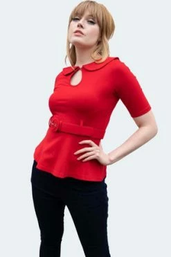 Voodoo Vixen Knitted Belt Top With Peter Pan Collar -Clorhing Shop knitted belt top with peter pan collar tpa 2550 02.1652 300x