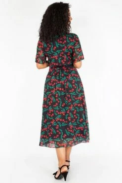 Voodoo Vixen Leona Cherry Print Black Tea Dress -Clorhing Shop leona cherry print black tea dress voodoo vixen 6 300x