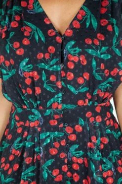 Voodoo Vixen Leona Cherry Print Black Tea Dress -Clorhing Shop leona cherry print black tea dress voodoo vixen 7 300x