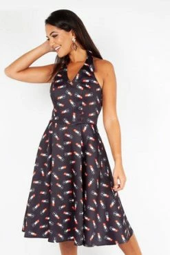 Voodoo Vixen Libby Lipstick Print Flared Dress -Clorhing Shop libby lipstick print flared dress voodoo vixen 6 300x