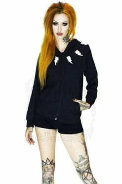 Dr Faust Lightning Bolt Print Women's Black Hoodie - Myah