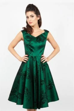 Voodoo Vixen Lily Green Taffeta Flared Dress -Clorhing Shop lily green taffeta flared dress voodoo vixen 3 300x
