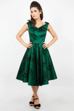 Voodoo Vixen Lily Green Taffeta Flared Dress -Clorhing Shop lily green taffeta flared dress voodoo vixen 4 300x