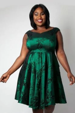 Voodoo Vixen Lily Green Taffeta Flared Dress -Clorhing Shop lily green taffeta flared dress voodoo vixen 5 300x