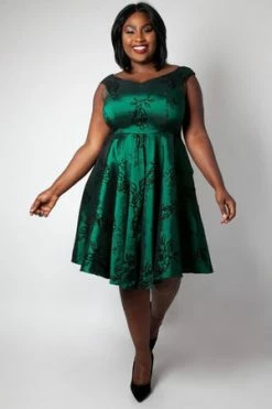 Voodoo Vixen Lily Green Taffeta Flared Dress -Clorhing Shop lily green taffeta flared dress voodoo vixen 7 300x