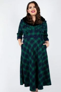 Voodoo Vixen Lola Tartan Dress - Removable Fur Collar -Clorhing Shop lola tartan dress removable fur collar voodoo vixen 6 300x