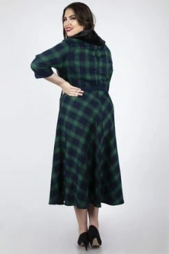 Voodoo Vixen Lola Tartan Dress - Removable Fur Collar -Clorhing Shop lola tartan dress removable fur collar voodoo vixen 7 300x