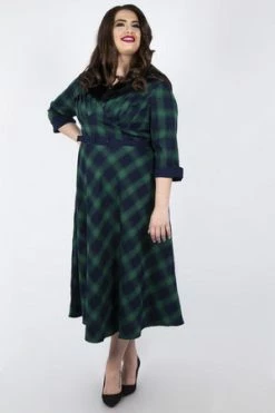 Voodoo Vixen Lola Tartan Dress - Removable Fur Collar -Clorhing Shop lola tartan dress removable fur collar voodoo vixen 8 300x