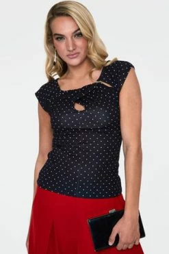 Voodoo Vixen Maddie Black Polka Dot Keyhole Top