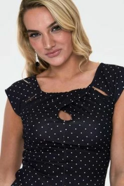 Voodoo Vixen Maddie Black Polka Dot Keyhole Top -Clorhing Shop maddie black polka dot keyhole top tpa 2454 04.1062 300x