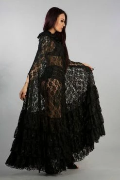 Burleska Mademoiselle Hooded Cape In Black Lace -Clorhing Shop mademoiselle hooded cape in black lace burleska 4 300x