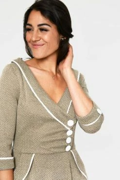 Voodoo Vixen Marica 1950s Olive Herringbone Wide Collar Dress -Clorhing Shop marica 1950s olive herringbone wide collar dress dra 9401 04.1036 c0055ea7 d8e5 4bb0 af23 42eb3f85304b 300x