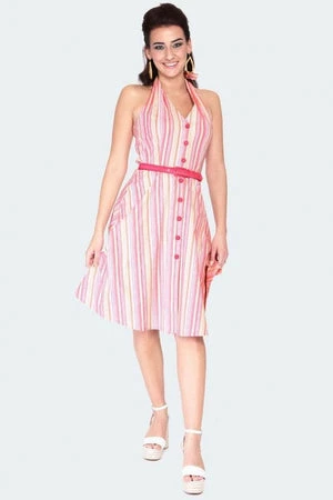 Voodoo Vixen Midge Multicolour Striped Halter Neck Dress 3 Voodoo Vixen Midge Multicolour Striped Halter Neck Dress - Image 3