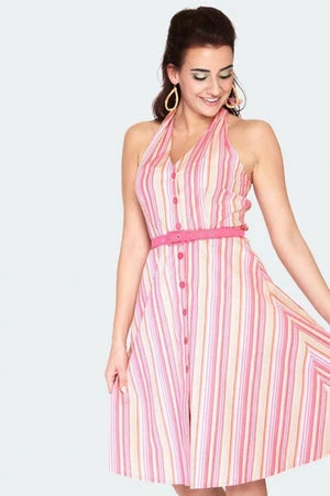 Voodoo Vixen Midge Multicolour Striped Halter Neck Dress 1 Voodoo Vixen Midge Multicolour Striped Halter Neck Dress