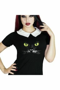 Dr Faust Mysterious Cat Face Black Mini Dress - Gwen -Clorhing Shop mysterious cat face black mini dress gwen dr faust 2 300x