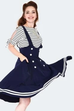Voodoo Vixen Nautical Cross Strap Flare Skirt -Clorhing Shop nautical cross strap flare skirt ska 3755 03.1409 300x