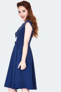 Voodoo Vixen Nautical Scallop Trims Collar Flare Dress -Clorhing Shop nautical scallop trims collar flare dress dra 9500 03.1349 300x