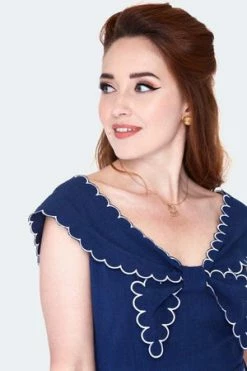 Voodoo Vixen Nautical Scallop Trims Collar Flare Dress -Clorhing Shop nautical scallop trims collar flare dress dra 9500 04.1349 300x