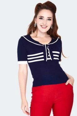 Voodoo Vixen Nautical Tri-Stripe Front Bow Top