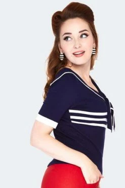 Voodoo Vixen Nautical Tri-Stripe Front Bow Top -Clorhing Shop nautical tri stripe front bow top swa 6790 02.1413 300x