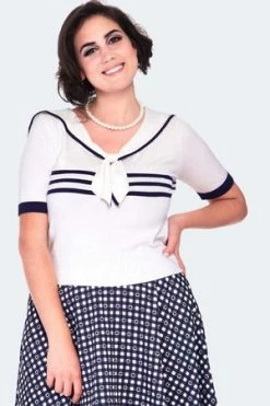 Voodoo Vixen Nautical Tri-Stripe Front Bow Top -Clorhing Shop nautical tri stripe front bow top swa 6791 01.1414 300x