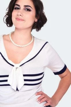Voodoo Vixen Nautical Tri-Stripe Front Bow Top -Clorhing Shop nautical tri stripe front bow top swa 6791 02.1414 300x