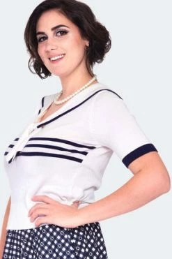 Voodoo Vixen Nautical Tri-Stripe Front Bow Top -Clorhing Shop nautical tri stripe front bow top swa 6791 03.1414 300x