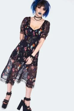 JAWBREAKER Night Garden Print Midi Dress With Lace -Clorhing Shop night garden print midi curve dress with lace dra 9567 pl 02.1426 300x