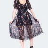 JAWBREAKER Night Garden Print Midi Dress With Lace