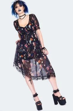 JAWBREAKER Night Garden Print Midi Dress With Lace -Clorhing Shop night garden print midi curve dress with lace dra 9567 pl 04.1426 300x
