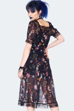 JAWBREAKER Night Garden Print Midi Dress With Lace -Clorhing Shop night garden print midi curve dress with lace dra 9567 pl 05.1426 300x