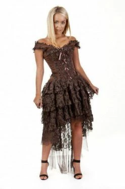 Burleska Ophelie Burlesque Corset Dress In Brown Brocade