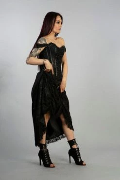 Burleska Passion Corset Dress In Black Satin And Lace Overlay -Clorhing Shop passion corset dress in black satin and lace overlay burleska 4 300x
