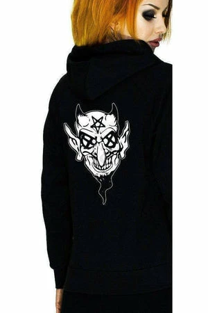 Dr Faust Pentagram Eyes Crazy Devil Women's Black Hoodie - Regina 2 Dr Faust Pentagram Eyes Crazy Devil Women's Black Hoodie - Regina - Image 2