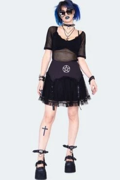 JAWBREAKER Pentagram Mini Skirt With Net Overlayed -Clorhing Shop pentagram mini skirt with net overlayed ska 3780 03.1448 300x