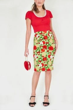 Voodoo Vixen Pippin Apple Print Pencil Skirt -Clorhing Shop pippin apple print pencil skirt voodoo vixen 4 300x