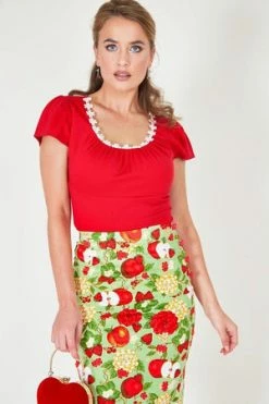 Voodoo Vixen Pippin Apple Print Pencil Skirt -Clorhing Shop pippin apple print pencil skirt voodoo vixen 5 300x