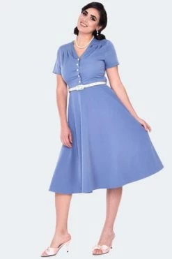 Voodoo Vixen Pleated Shoudler V Neck Dress -Clorhing Shop pleated shoudler v neck dress dra 9533 02.1401 300x