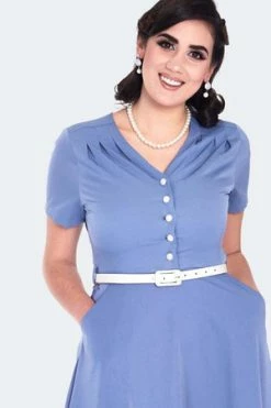 Voodoo Vixen Pleated Shoudler V Neck Dress -Clorhing Shop pleated shoudler v neck dress dra 9533 03.1401 300x