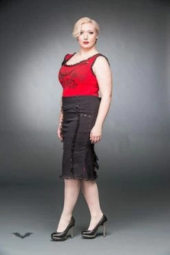 QUEEN OF DARKNESS Plus Size Knee-Length Skirt With Ruching & Lacing -Clorhing Shop plus size knee length skirt with ruching lacing queen of darkness 3 300x