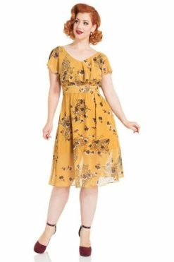 Voodoo Vixen Posy Yellow Butterfly Dress 8 Voodoo Vixen Posy Yellow Butterfly Dress -Clorhing Shop posy yellow butterfly dress voodoo vixen 3 300x