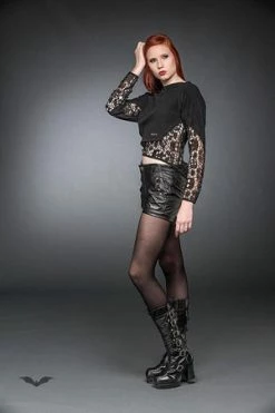 QUEEN OF DARKNESS Pullover With Cotton-Lace At Seam And Sleeve -Clorhing Shop pullover with cotton lace at seam and sleeve queen of darkness 4 300x