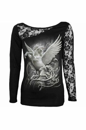 Spiral Purity - Lace One Shoulder Top Black 1 Spiral Purity - Lace One Shoulder Top Black