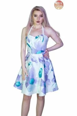 Dr Faust Purple And Blue Flowers White Mini Dress - Paloma