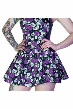 Dr Faust Purple Roses And Skulls Mini Dress - Rebellion -Clorhing Shop purple roses and skulls mini dress rebellion dr faust 3 300x