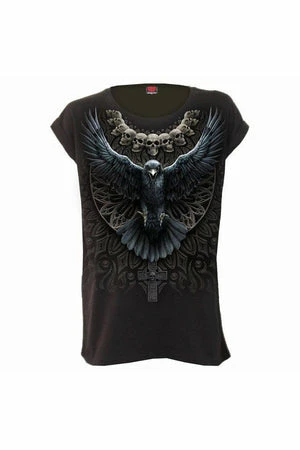 Spiral Raven Skull - Turnup Sleeve Loosefit Tee 1 Spiral Raven Skull - Turnup Sleeve Loosefit Tee