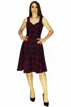 Dr Faust Red And Blue Tartan Woven Midi Dress - Jasmine